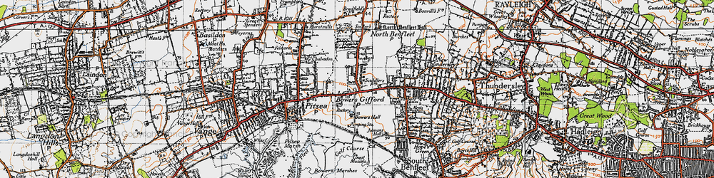 Old map of Bowers Marshes in 1945