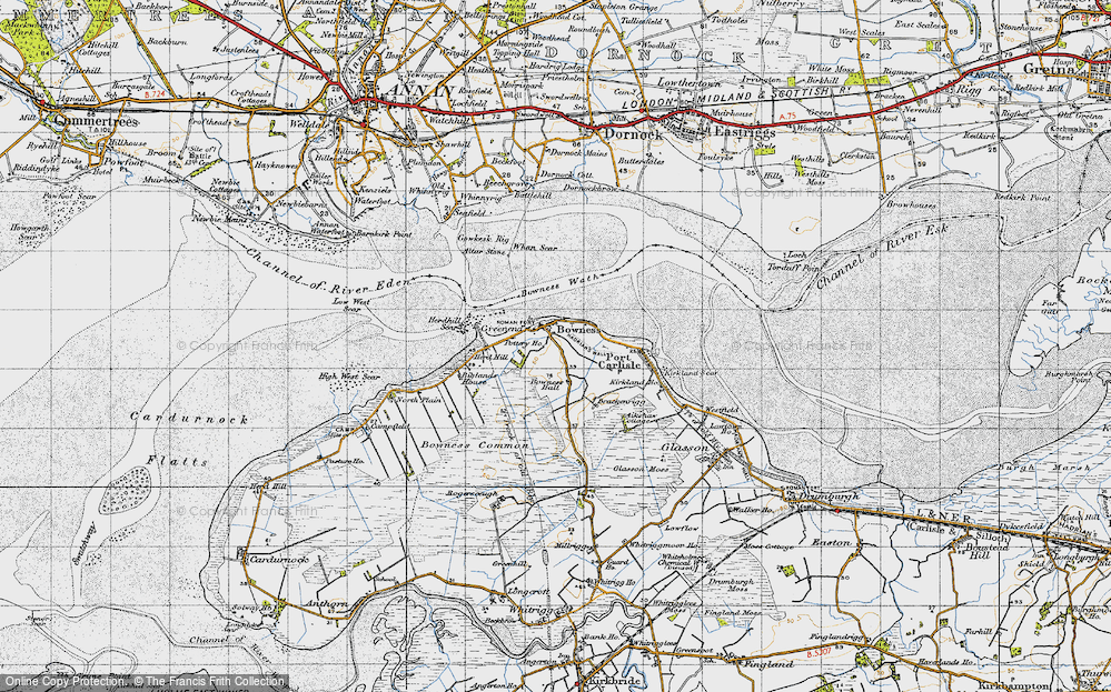 Old Map of Historic Map covering Biglands Ho in 1947