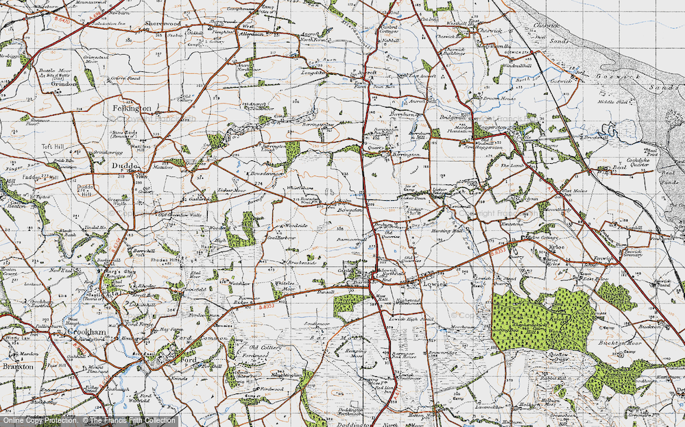 Old Map of Historic Map covering Berrington Burn in 1947