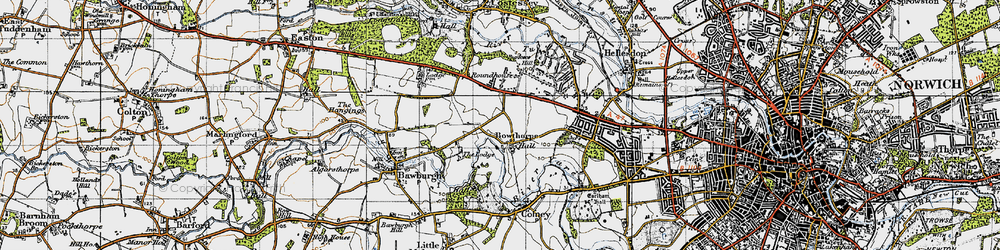 Old map of Bowthorpe in 1945