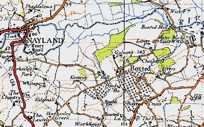 Old map of Boxted Lodge in 1945