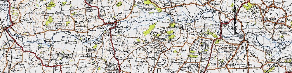 Old map of Boxted in 1945
