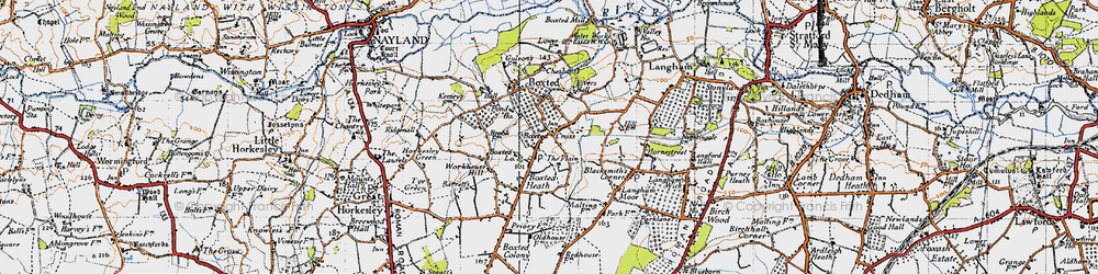 Old map of Boxted Cross in 1945