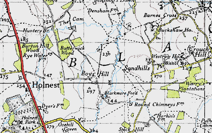 Old map of Boys Hill in 1945