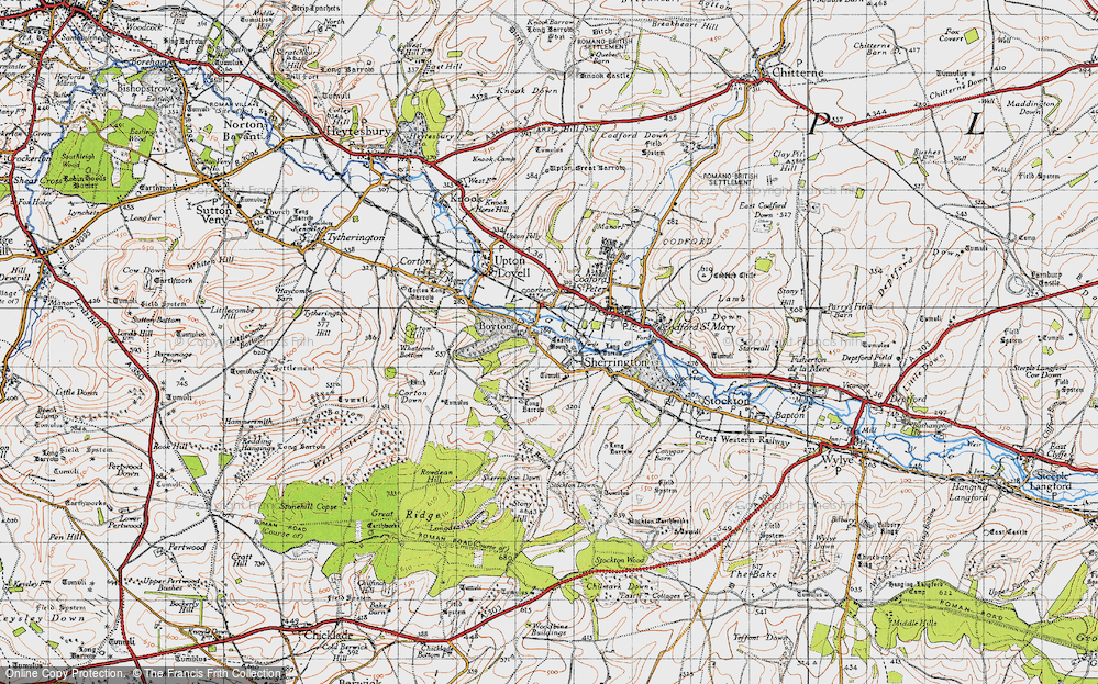 Old Map of Historic Map covering Boyton Down in 1940