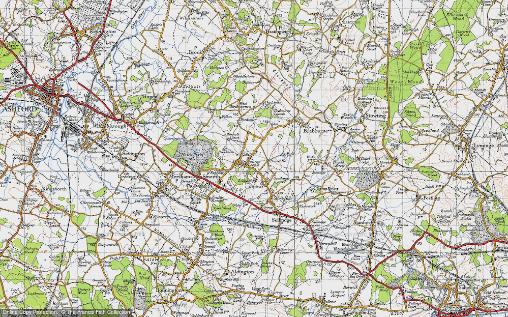 Old Map of Brabourne Lees, 1940 in 1940