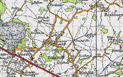 Old map of Brabourne Lees in 1940