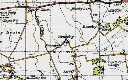 Old map of Braceby in 1946