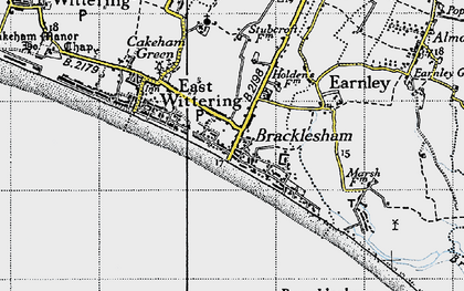 Old map of Bracklesham in 1945