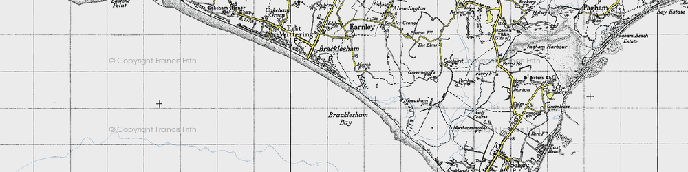 Old map of Bracklesham Bay in 1945