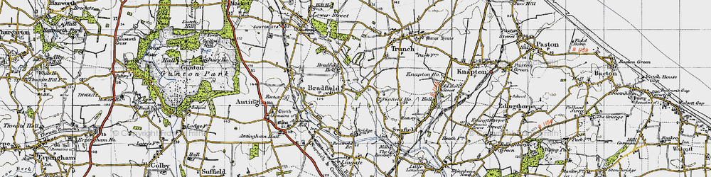 Old map of Bradfield in 1945