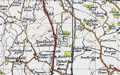 Old map of Bradfield Combust in 1946