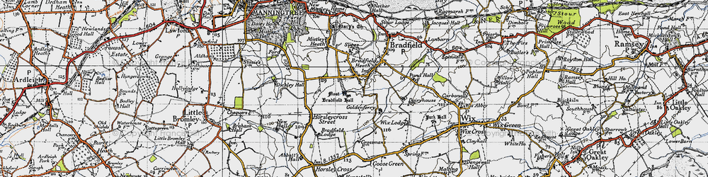 Old map of Bradfield Heath in 1946
