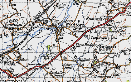 Old map of Bradford-on-Tone in 1946