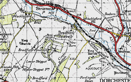 Old map of Bradford Peverell in 1945