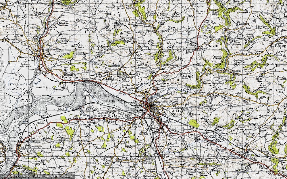 Old Map of Historic Map covering Bradiford Ho in 1946