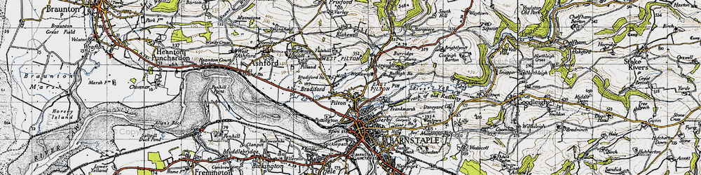 Old map of Bradiford in 1946