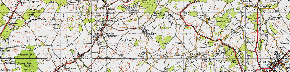 Old map of Bradley in 1945