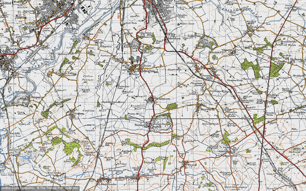 Old Map of Historic Map covering Bradmore Moor in 1946