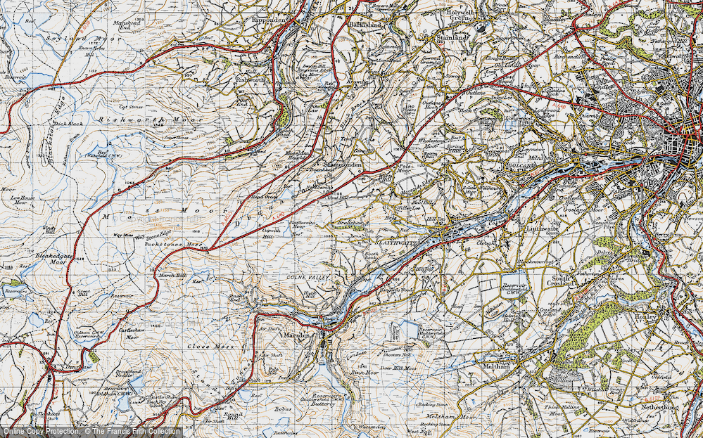Old Map of Historic Map covering Scammonden in 1947