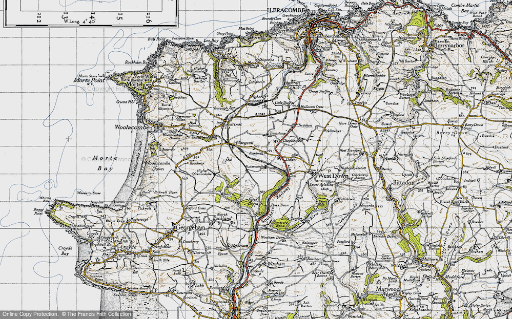 Old Map of Historic Map covering Buttercombe Barton in 1946