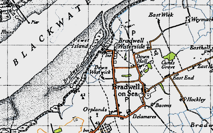 Old map of Bradwell Waterside in 1945