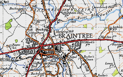 Old map of Braintree in 1945