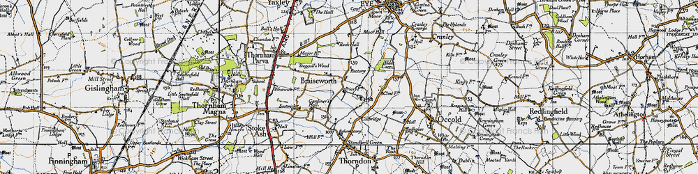 Old map of Braiseworth in 1946