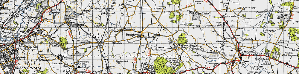 Old map of Braithwell in 1947