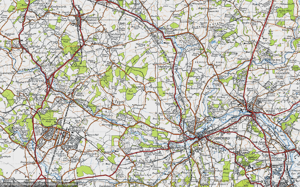 Old Map of Historic Map covering Bramfieldbury in 1946