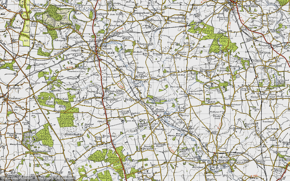 Old Map of Historic Map covering Bure Valley Railway and Walk in 1945