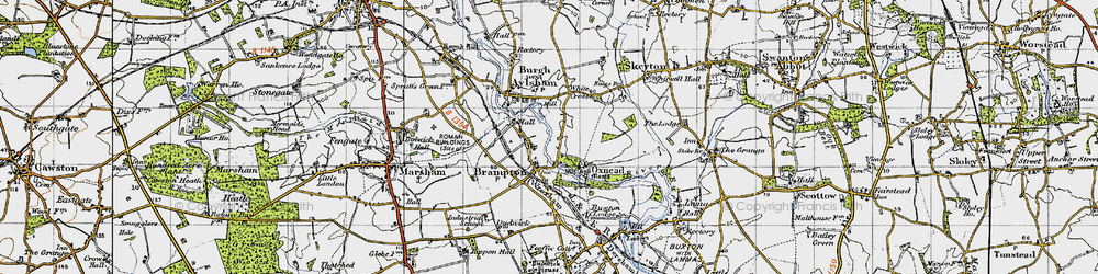 Old map of Bure Valley Railway and Walk in 1945