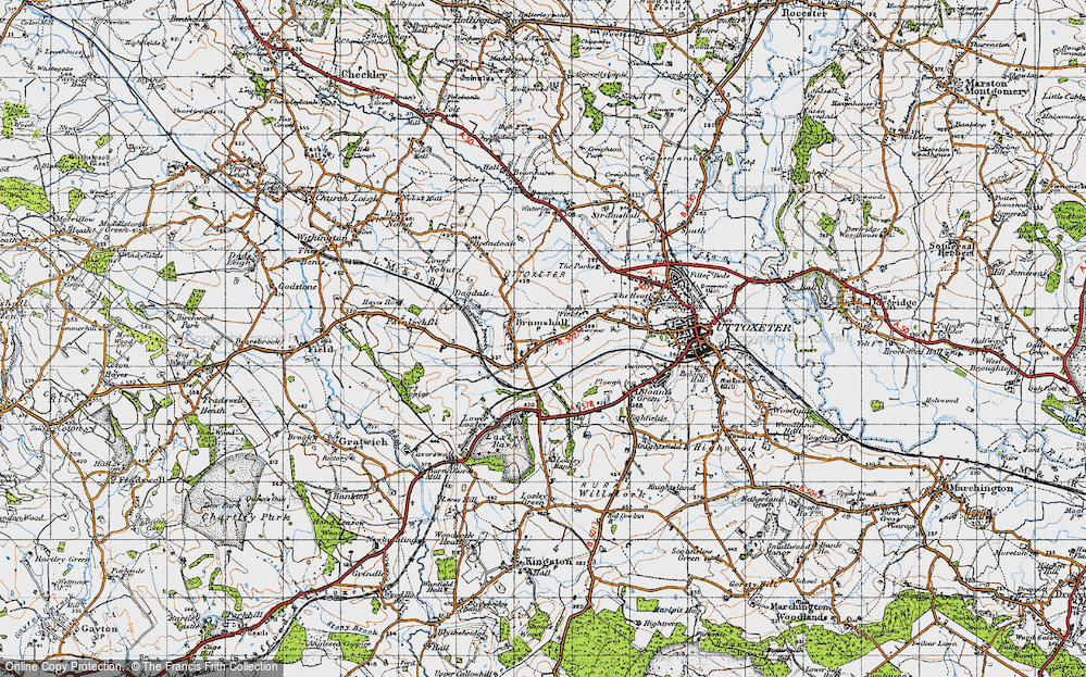Old Map of Historic Map covering Lower Loxley in 1946