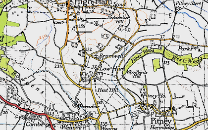 Old map of Woodbirds Hill in 1945