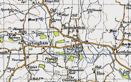 Old map of Brandeston in 1946