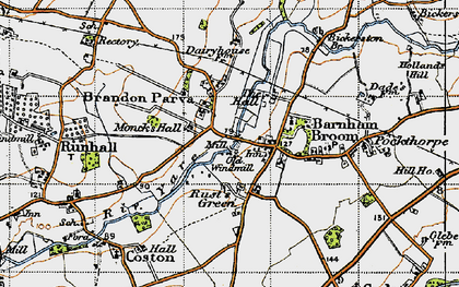 Old map of Brandon Parva in 1946