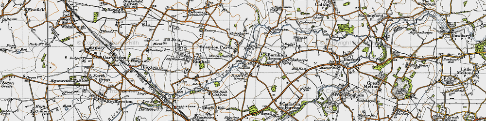 Old map of Brandon Parva in 1946