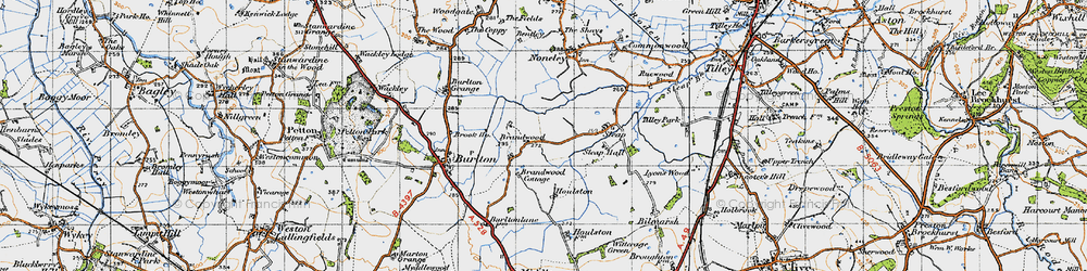 Old map of Brandwood Ho in 1947