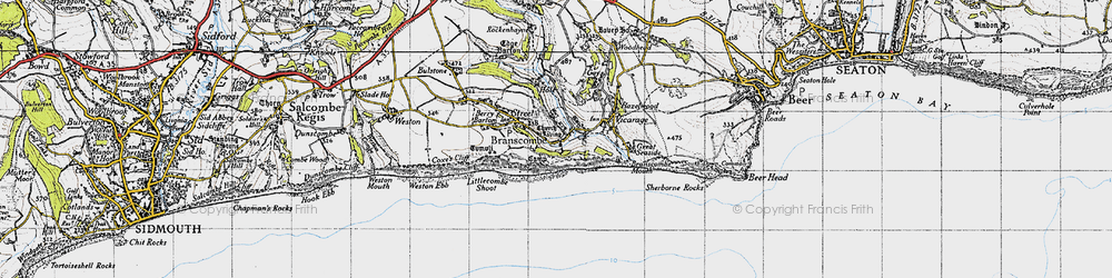 Old map of Branscombe Ebb in 1946