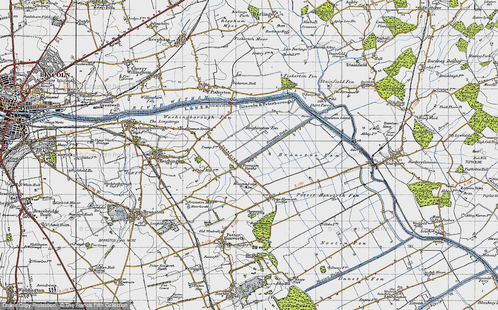 Old Map of Historic Map covering Branston Delph in 1947