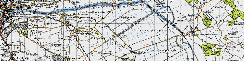 Old map of Branston Lodge in 1947