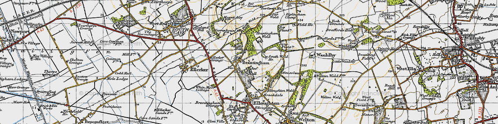 Old map of Brantingham Wold in 1947