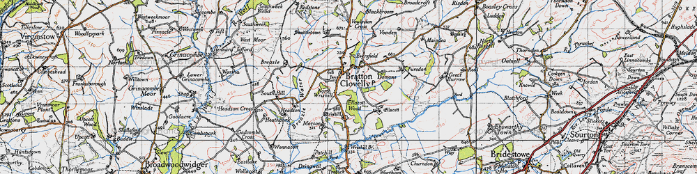 Old map of Bratton Clovelly in 1946
