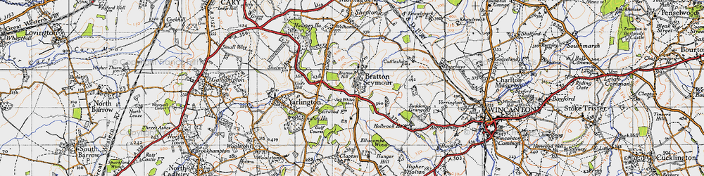Old map of Bratton Seymour in 1945