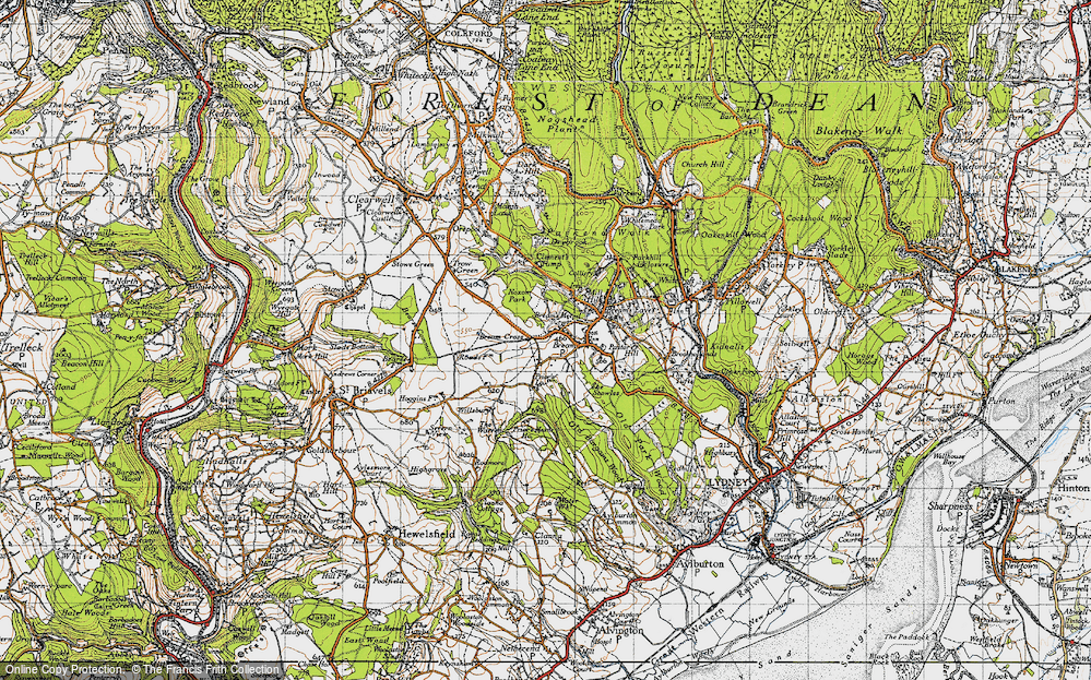 Old Map of Historic Map covering Bream Cross in 1946