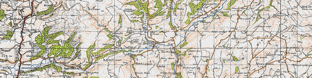 Old map of Brechfa in 1947