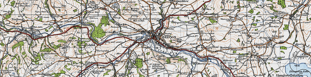 Old map of Brecon in 1947