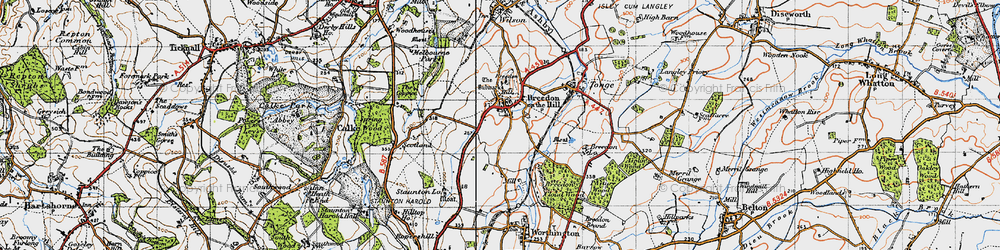 Old map of Breedon Hill in 1946