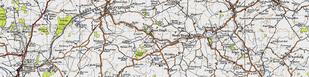 Old map of Brent Eleigh in 1946