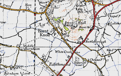 Old map of Brent Knoll in 1946